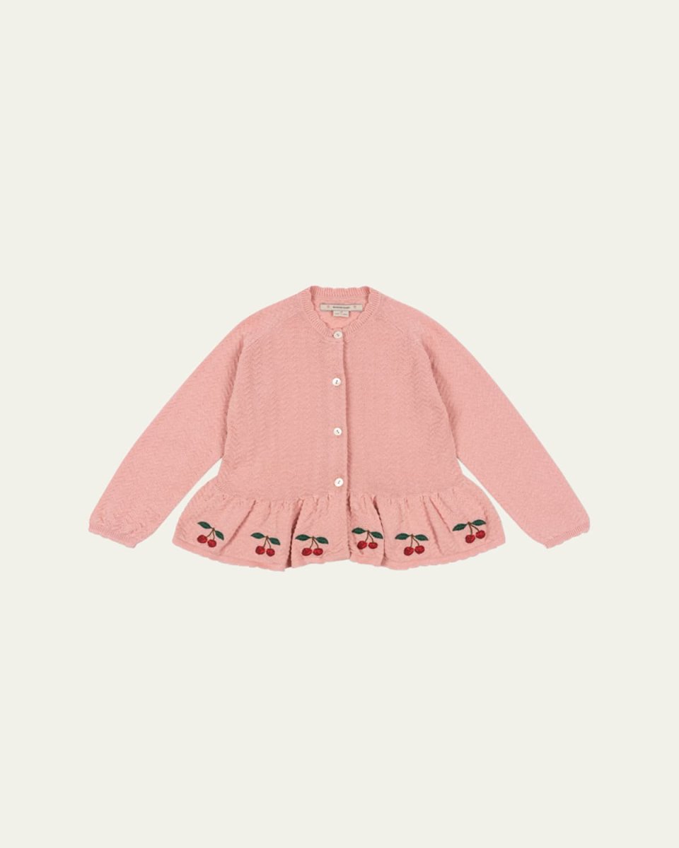 Girl's Cypres Cherry Embroidered Cardigan, Size 9M